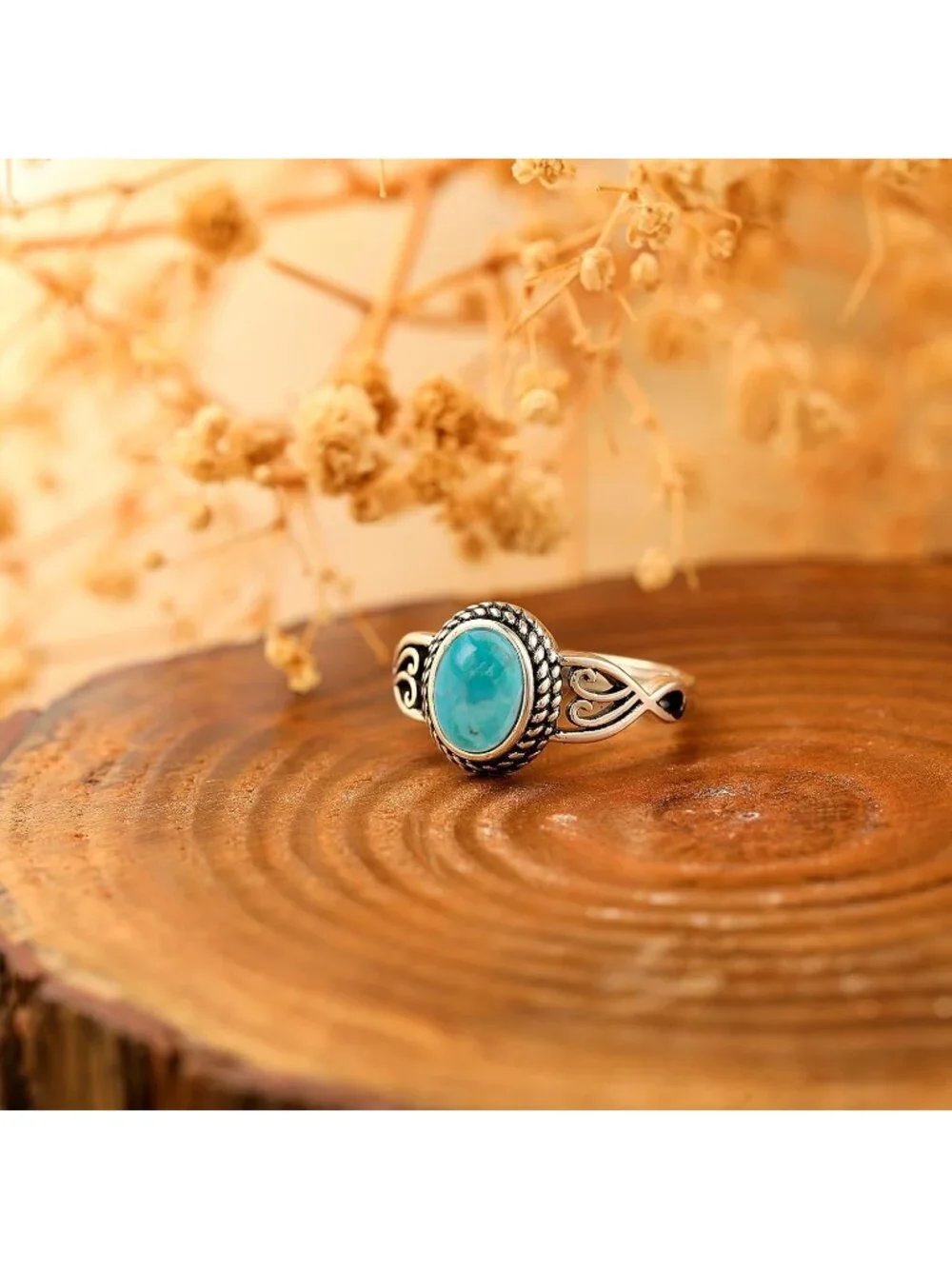 Women's Turquoise 925 Sterling Silver Oval Adjustable Natural Stone Ring